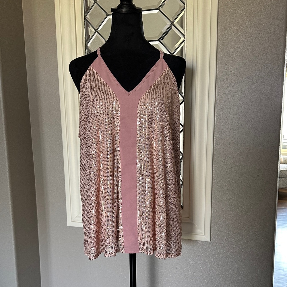 Pink Sequin Tank Top
